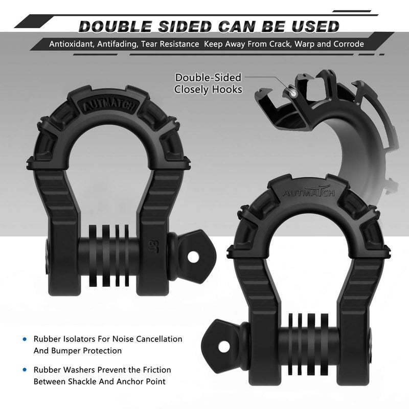 AUTMATCH D Ring Shackles 3/4 "" Mega Shackle (2 Pack) 68 000Ibs Break Strength - Clevis Shackle 7/8 "" Screw Pin  D Shackle Isolator & Washer Kit for Tow Strap Winch Off Road Vehicle Recovery  Matte Black - Image 2